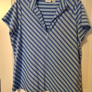 Striped Blue Women's Top with Zip Collar
